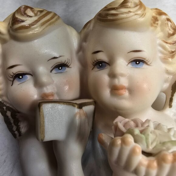 Set of 2 Vintage Sanmyro Double Angels Cherubs Japan Hand Painted Porcelain - Picture 7 of 9